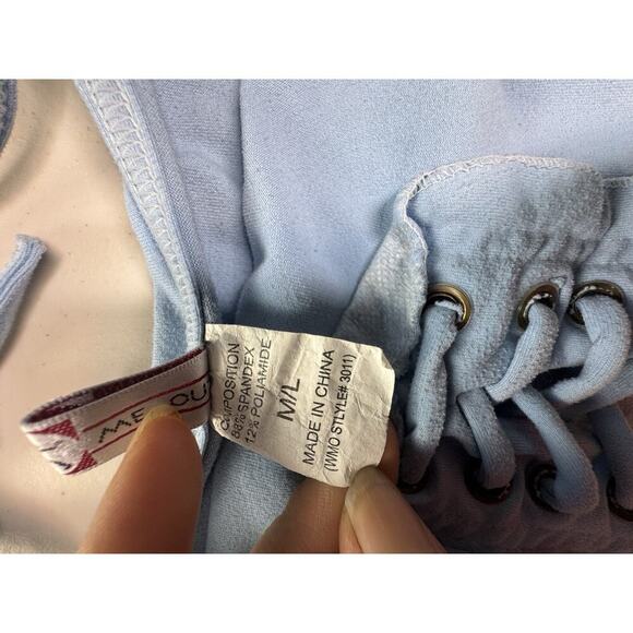 light blue, lace-up cami tank top Y2K, Women's Medium large Stretch Cottagecore - Picture 9 of 9